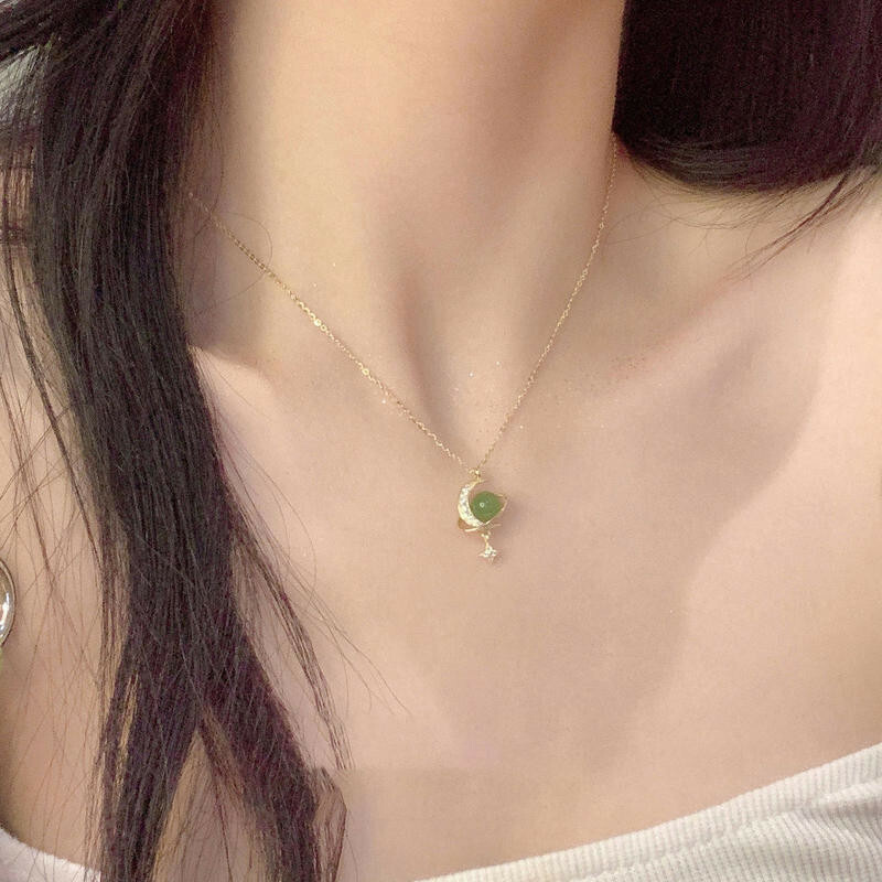 項鍊 女生項鍊 925 純銀項鍊 女生飾品 吊墜 吊飾 鎖骨鏈 和田玉 星球項鍊 高級感 閨蜜項鍊 情人節禮物 331