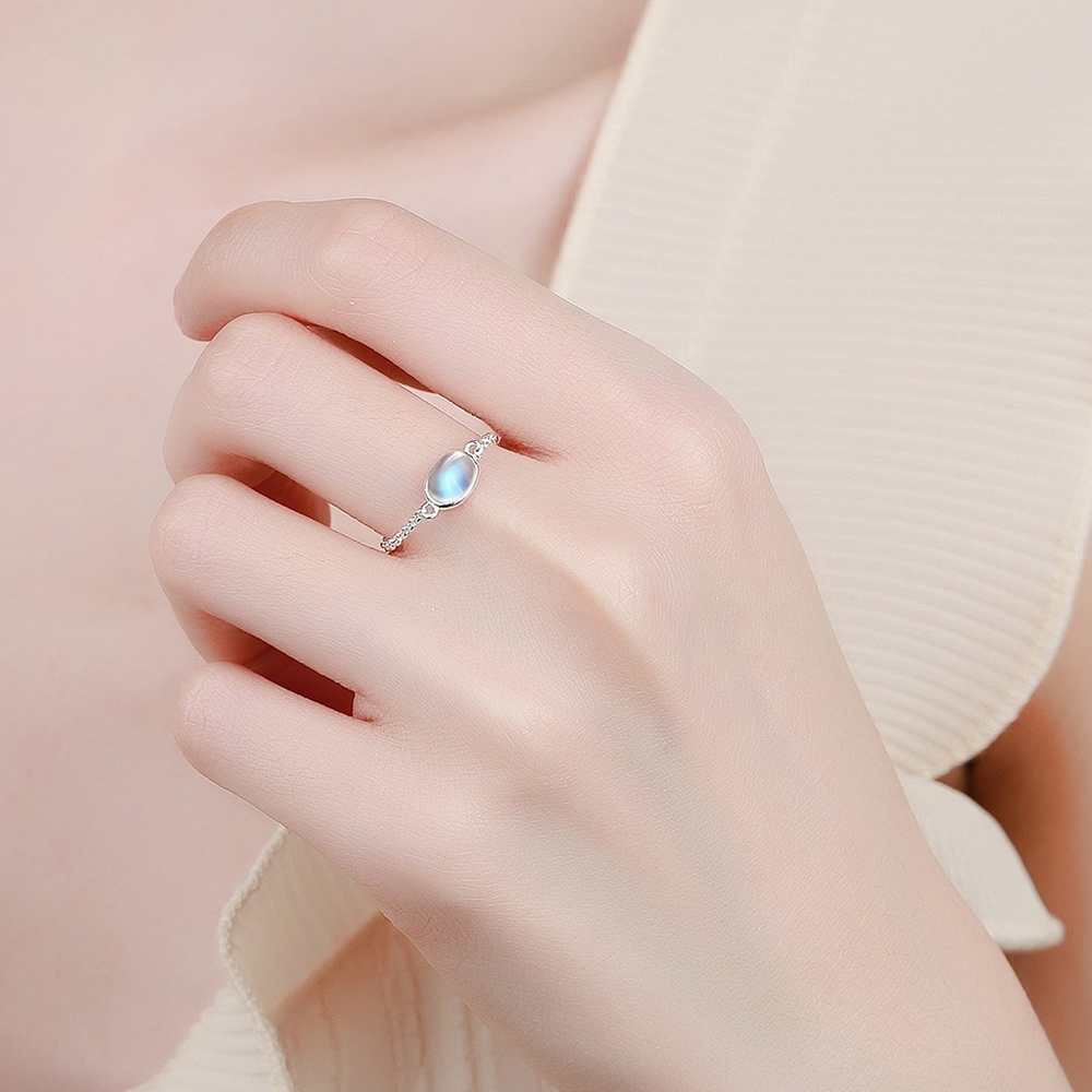 925純銀 戒指女 開口戒指 可調節 高級感 通體純銀 ins戒指 個性戒指 月光石 食指戒 鏈條戒指 女生禮物 328