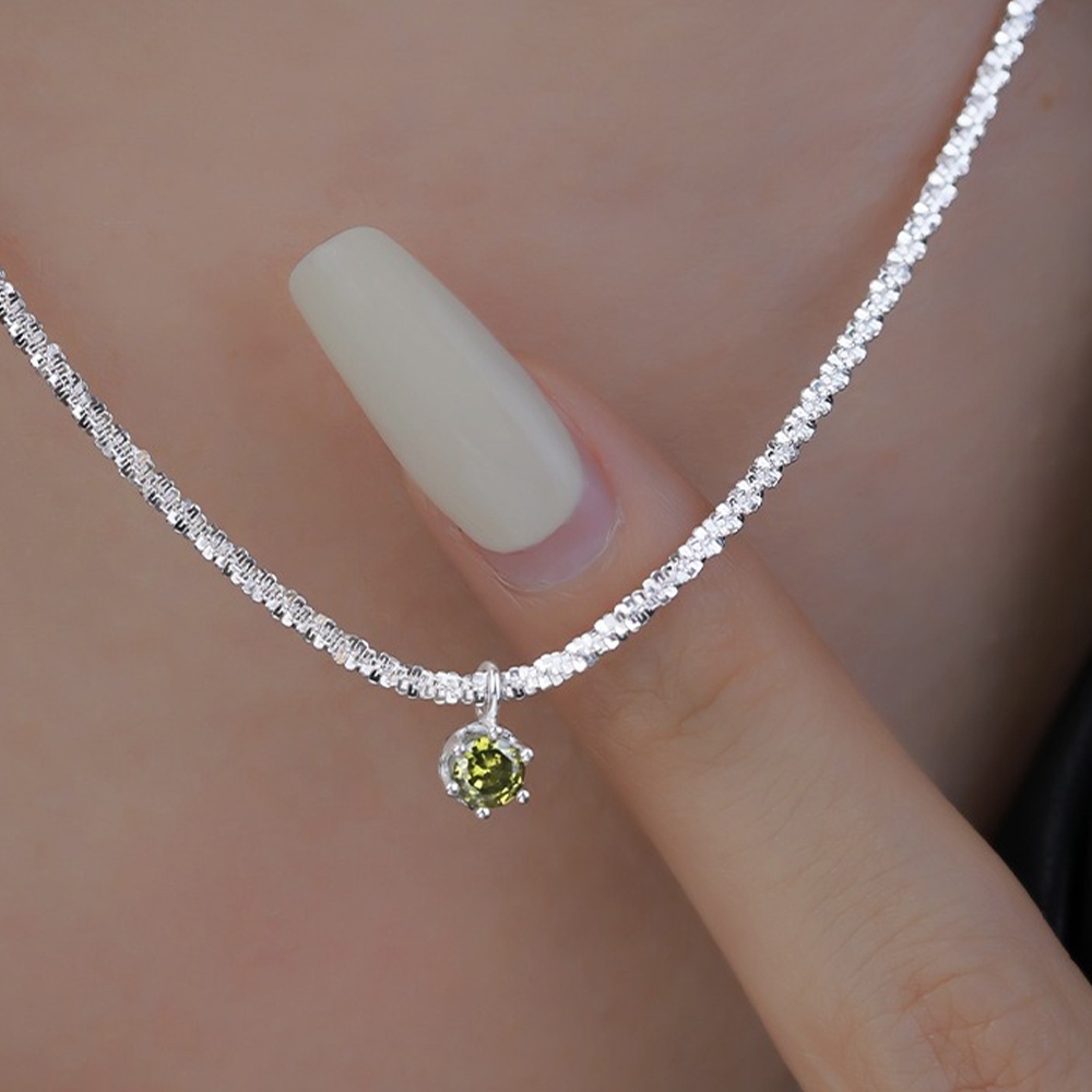 925 純銀項鍊 項鍊 女生飾品 吊墜 吊飾 鎖骨鏈 滿天星項鍊 項鍊女 ins風 綠鋯石 送女生 生日禮物 327