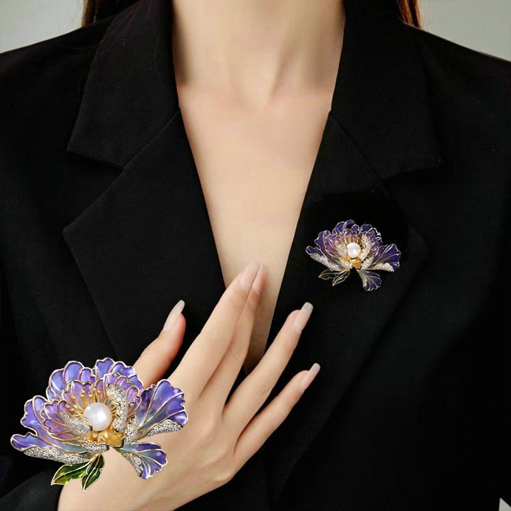花開富貴 牡丹花 胸針 別針 金屬別針 造型胸針 鋯石 旗袍配件 新年胸針 珍珠 配飾 優雅 送長輩 紀念日禮物 012