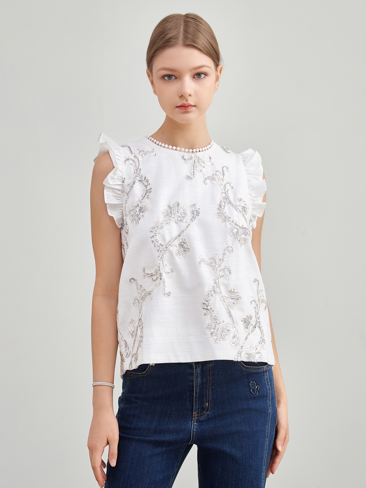 mi-tu 荷花邊閃珠背心