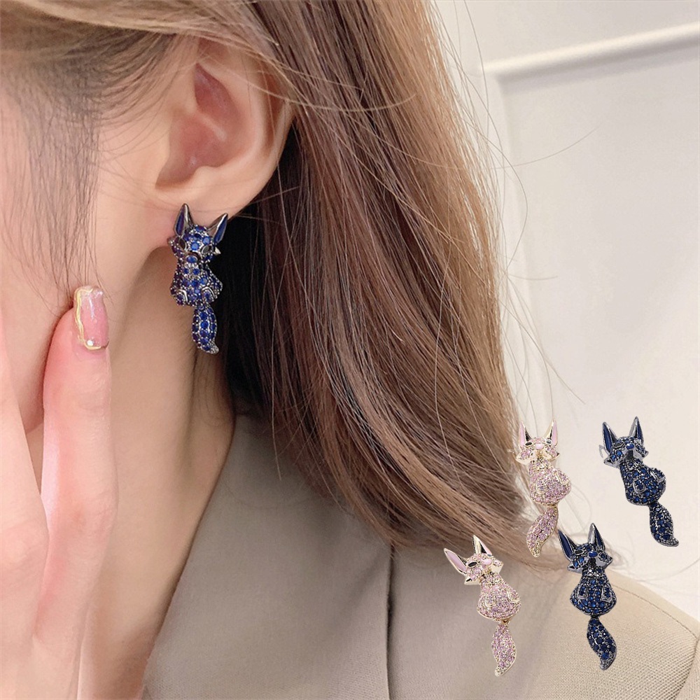 925 純銀耳環 造型耳環 耳針 女生耳環 高級感 小狐狸 皓石耳環 個性耳環 耳釘 正韓耳環 抗敏耳環 小禮物 070