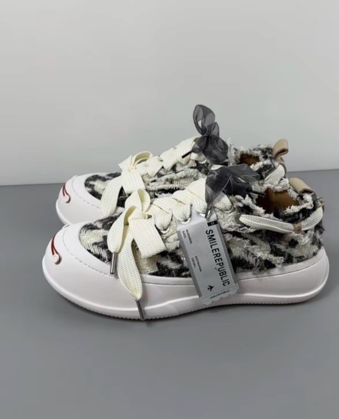 SMILEREPUBLIC 起司貓 厚底帆布鞋 黑白配 男女同款