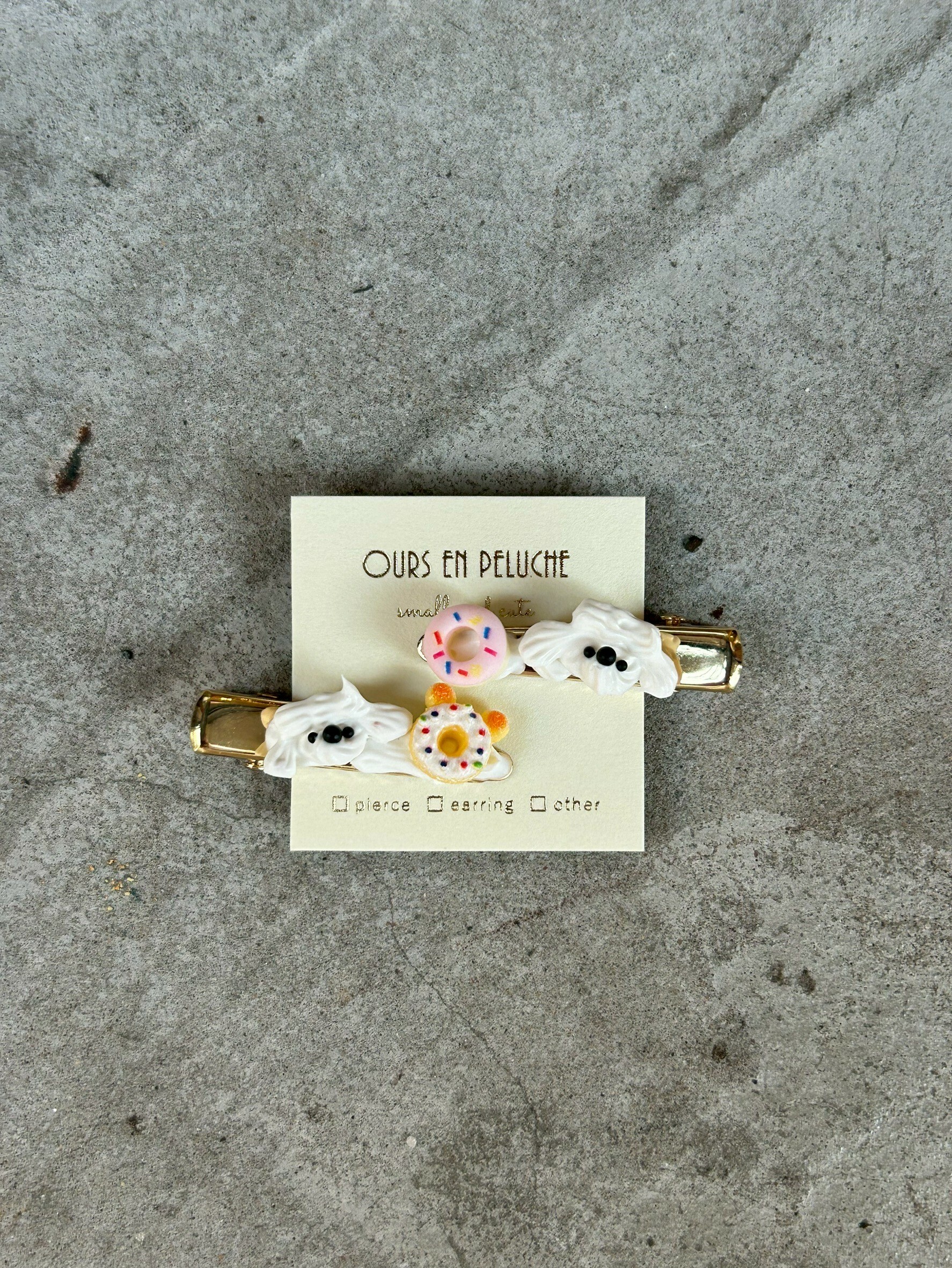 [OURS EN PELUCHE] 奶油小狗X甜甜圈髮夾 | NO.13