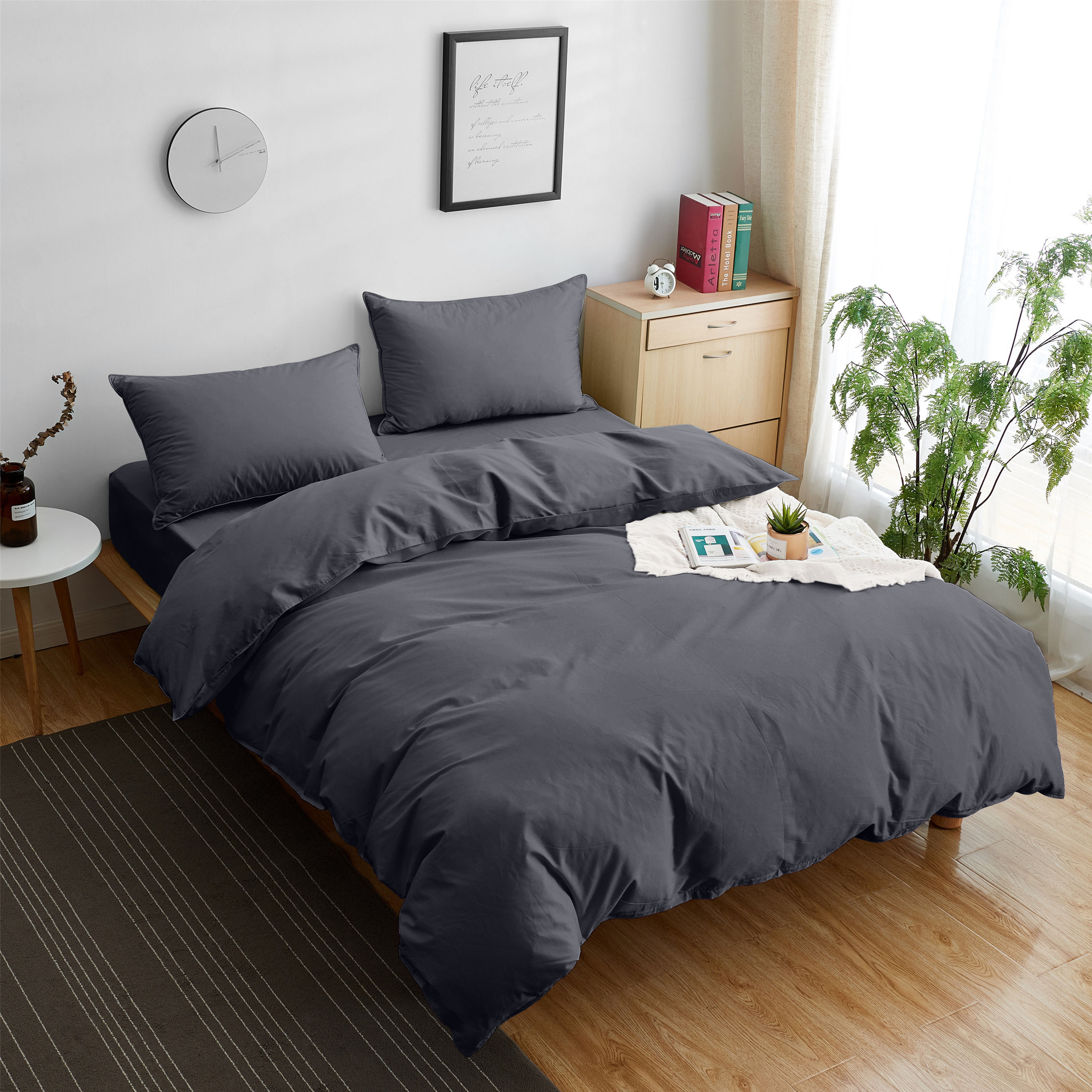 【藍貓Blue cat】日式經典舒柔棉素色床包+薄被套組