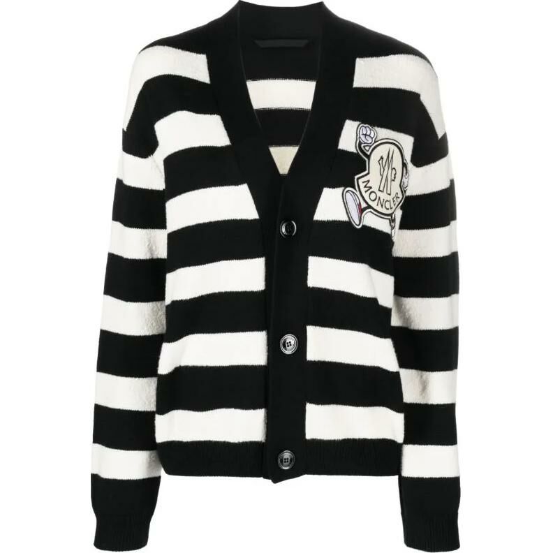 【代購】Moncler Logo-patch Striped Cardigan