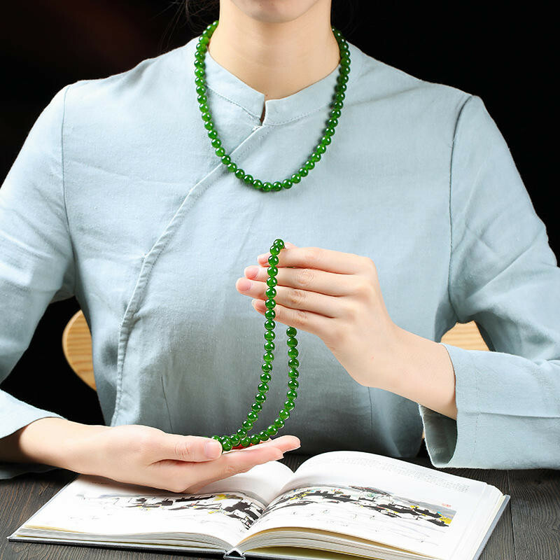 項鍊 玉項鍊 氣質項鍊 女項鍊 碧玉項鍊 綠色項鍊 高品質碧玉 和田玉項鍊 念珠 保平安 避邪項鍊 送長輩 禮物 173