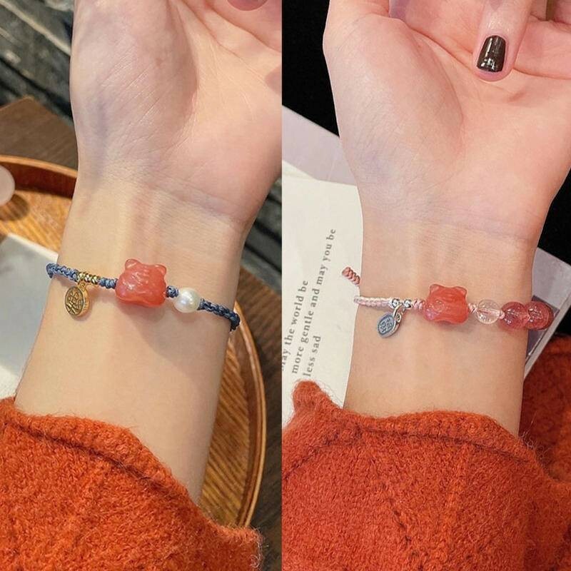 手鍊 手環 編織手鍊 瑪瑙手鍊 草莓晶手鍊 老虎手鍊 本命年 招桃花 招財手鍊 粉紅手鍊 避邪手鍊 送女生 禮物 167