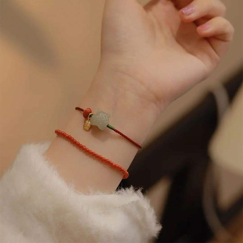 手鍊 手繩 手環 和田玉手鍊 紅繩手鍊 本命年 編織手繩 老虎手鍊 玉石手鍊 避邪手鍊 保平安 兒童手鍊 禮物 163