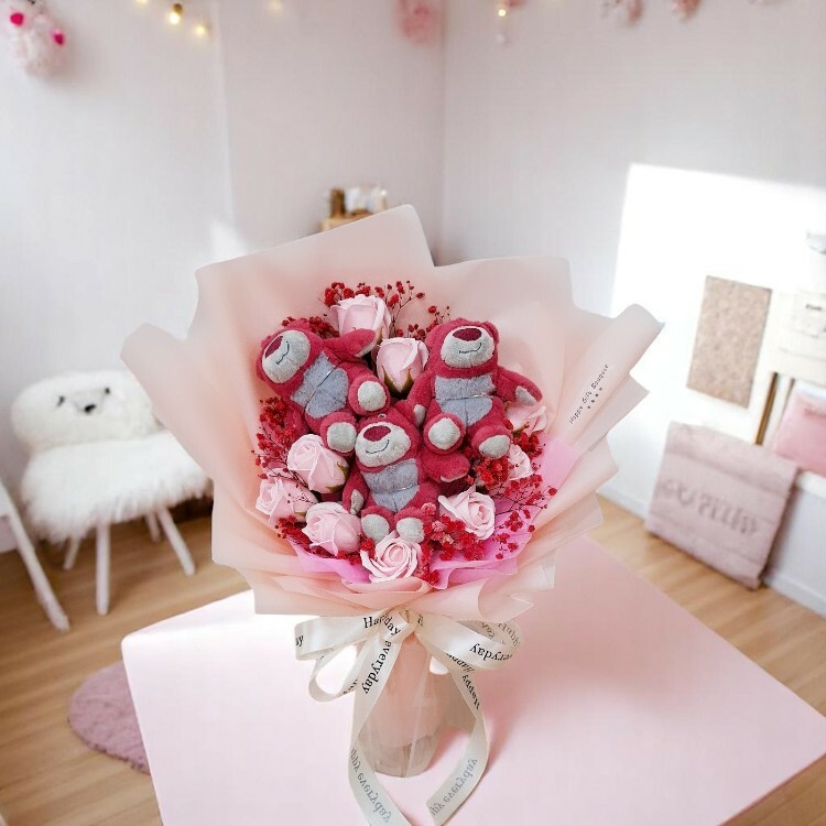 草莓熊花束,熊抱哥花束,Lots-O'-Huggin' Bear- bouquet-Authorize