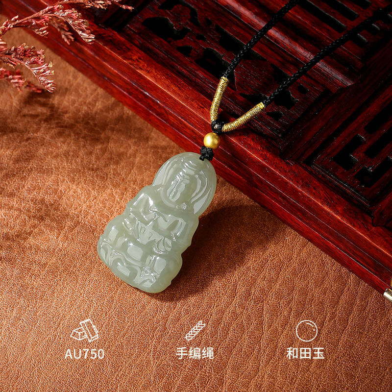 項鍊 玉觀音項鍊 和田玉項鍊 觀音吊墜 18k金項鍊 編織繩項鍊 氣質項鍊 保平安 避邪項鍊 男項鍊女項鍊 禮物 152
