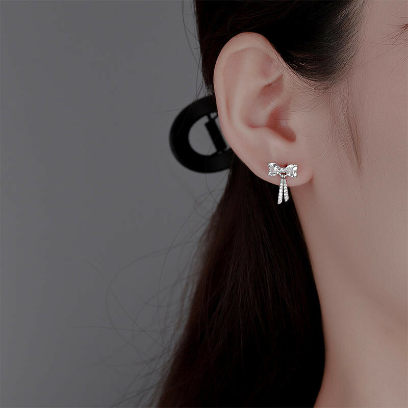 耳環 純銀耳還 蝴蝶結耳環 足銀耳環 S999足銀 流蘇耳環 耳釘 可愛耳環 鋯石耳墜 送閨蜜 送女生 生日禮物 064