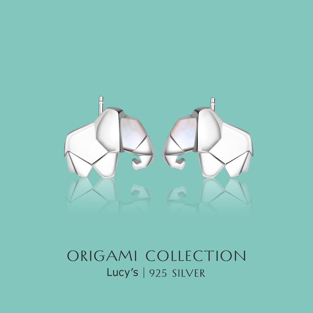 純銀摺紙系列｜珍珠母貝大象 耳環 (57597)