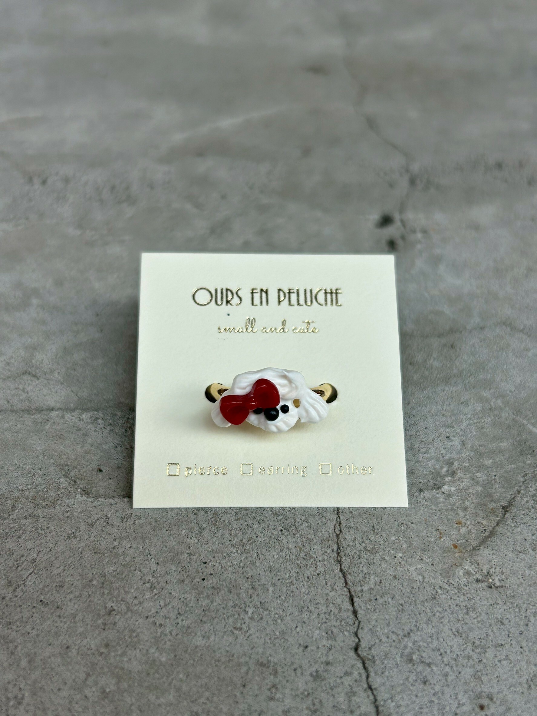 [OURS EN PELUCHE] 蝴蝶結奶油小狗戒指 | 紅色 | NO.22