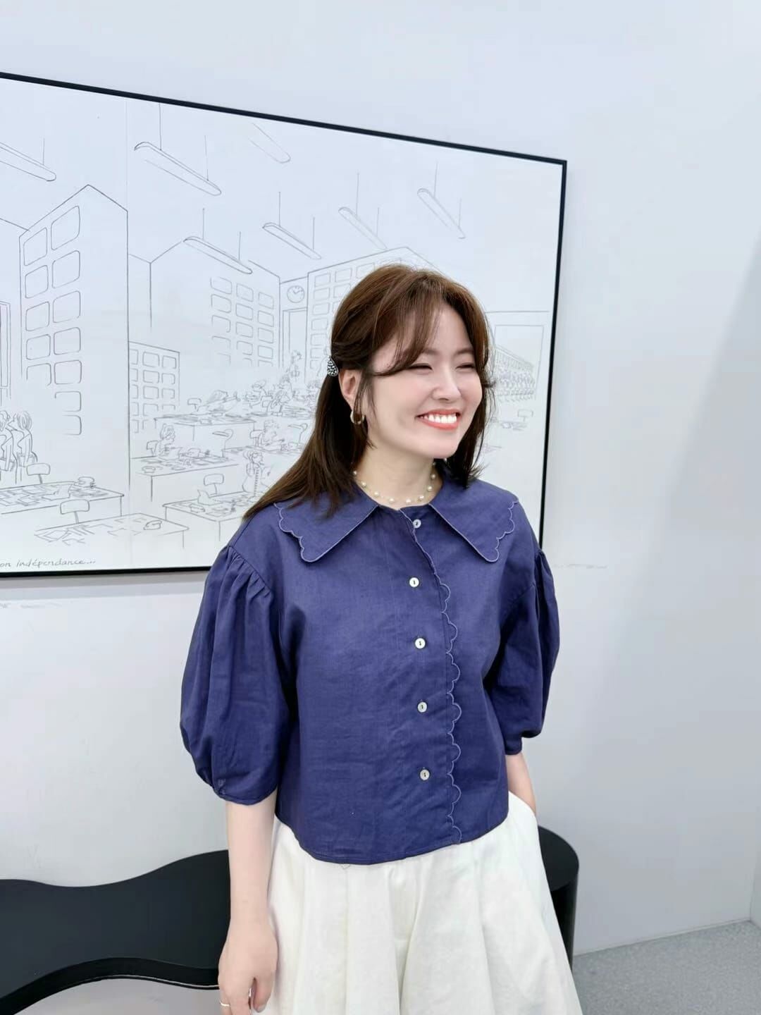 AB4217 蝴蝶花邊反領上衣 - 咖色