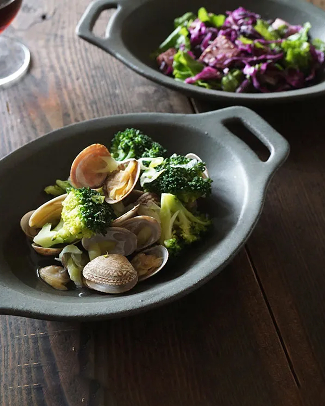 餐店風 橢圓雙耳盤 深灰｜益子燒