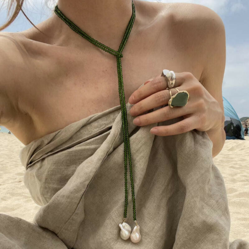 項鍊 珍珠項鍊 綠尖晶石項鍊 寶石項鍊 長項鍊 頸鍊 鎖骨鍊 串珠項鍊 毛衣鍊 氣質項鍊 配飾 送女生 生日禮物 281