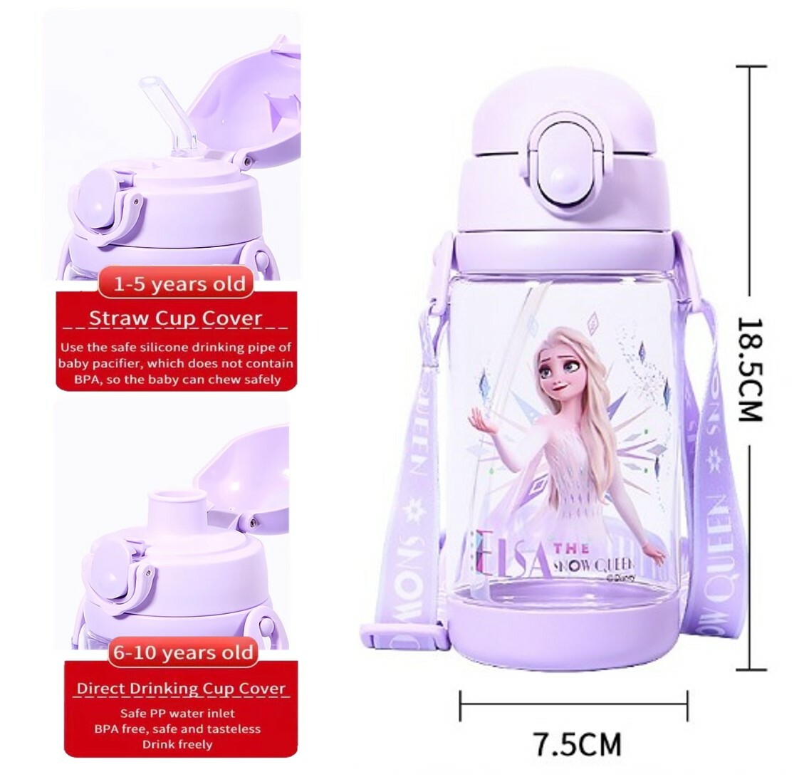 迪士尼魔雪奇緣 - 便攜式背帶兒童吸管水樽| 兩款開合式