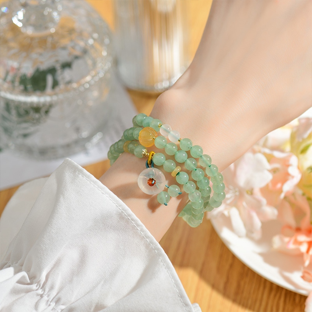 手鍊 手環 手串 念珠 佛珠手串 玉項鍊 玉手鍊 綠東陵 多圈手串 荷葉吊墜 復古手鍊 招財手鍊 招貴人 禮物 128