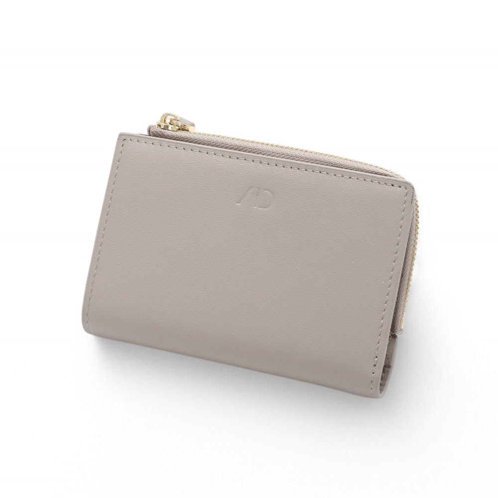 ANNA DOLLY 簡約時尚多卡位真皮短夾 淺卡其