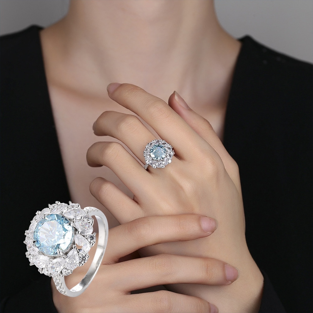 戒指 指環 銀戒 鑽戒 戒子 純銀戒指 高碳鑽戒指 海藍寶鑽戒 高級感 個性戒指 寶石戒指 送女生 禮物 收藏款 138