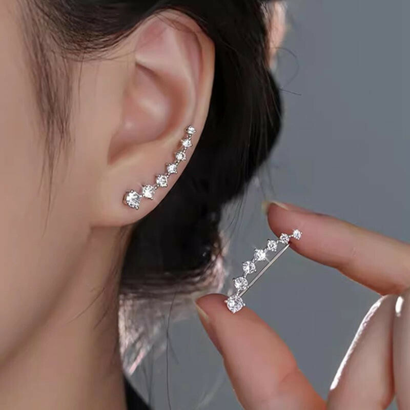 耳環 耳勾 純銀耳環 耳勾耳環 莫桑石耳環 排鑽耳環 耳飾 銀飾 歐美耳環 新娘飾品 高級感 送閨蜜 生日禮物 059