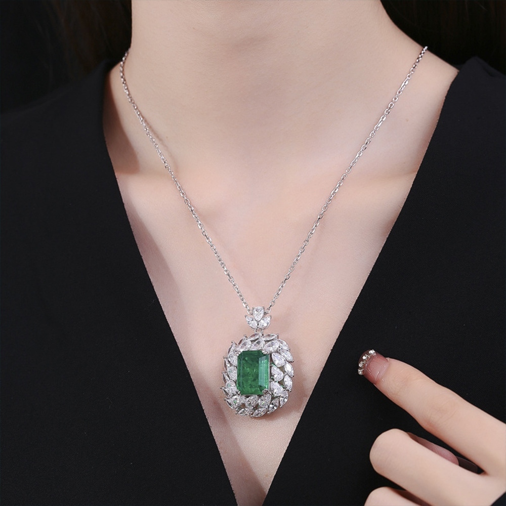 項鍊 純銀項鍊 祖母綠項鍊 鎖骨鍊 高碳鑽 大項鍊 優雅 貴氣 復古項鍊 歐美項鍊 首飾 送長輩 送女生 禮物 275