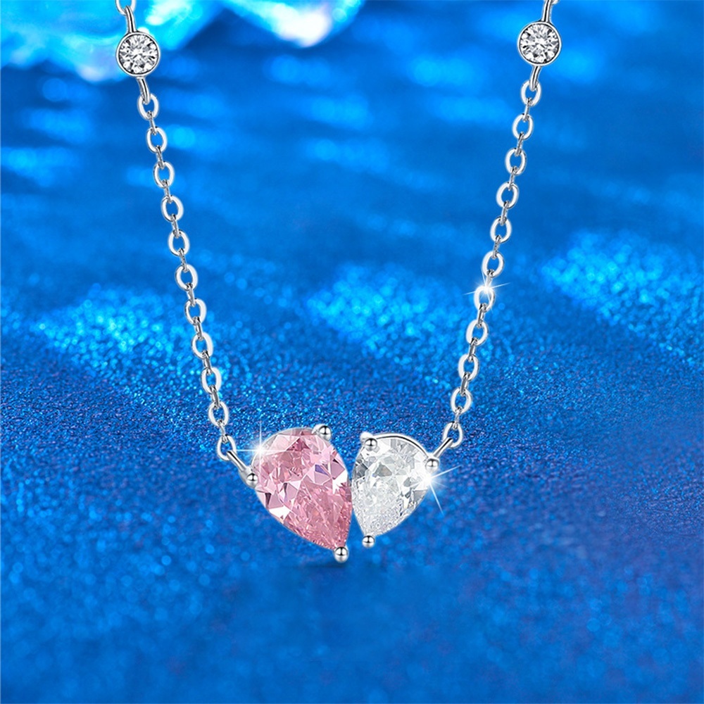 項鍊 銀飾 鋯石項鍊 純銀項鍊 拼接項鍊 愛心項鍊 粉色項鍊 鎖骨鍊 高級感 甜美項鍊 可愛項鍊 閨蜜項鍊 禮物 273