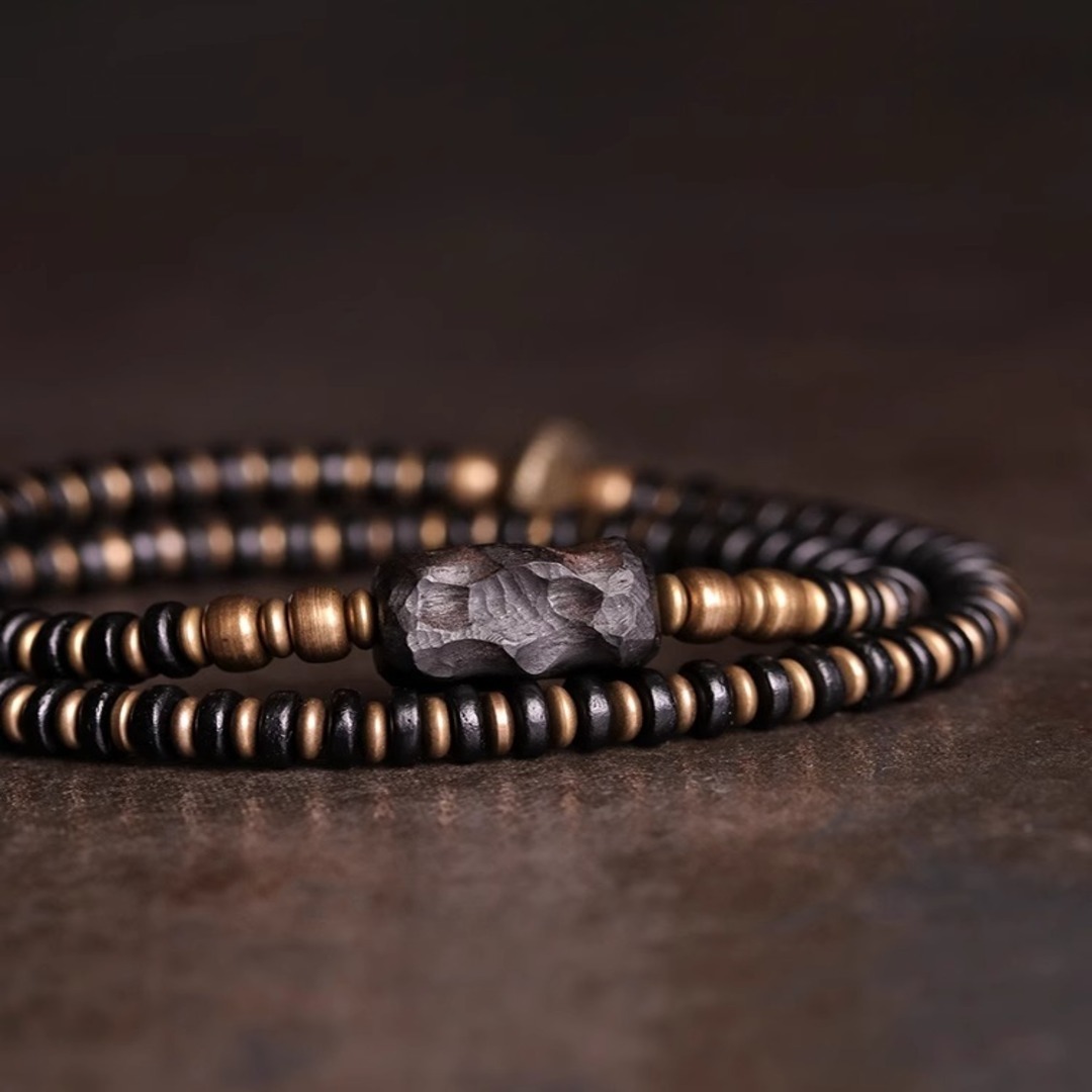 黑檀木混搭銅珠手鏈