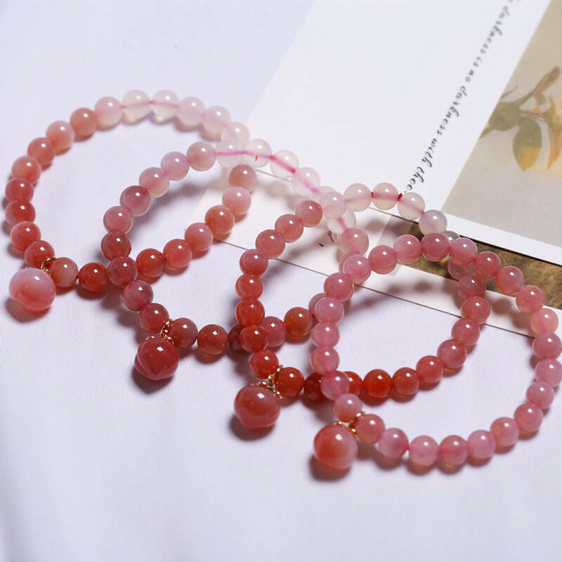 鹽源瑪瑙手鍊 單圈手鍊 女手鍊 水晶手鍊 避邪手鍊 保平安 桃子吊墜 小清新手鍊 護身手鍊 送閨蜜 送女生禮物 112