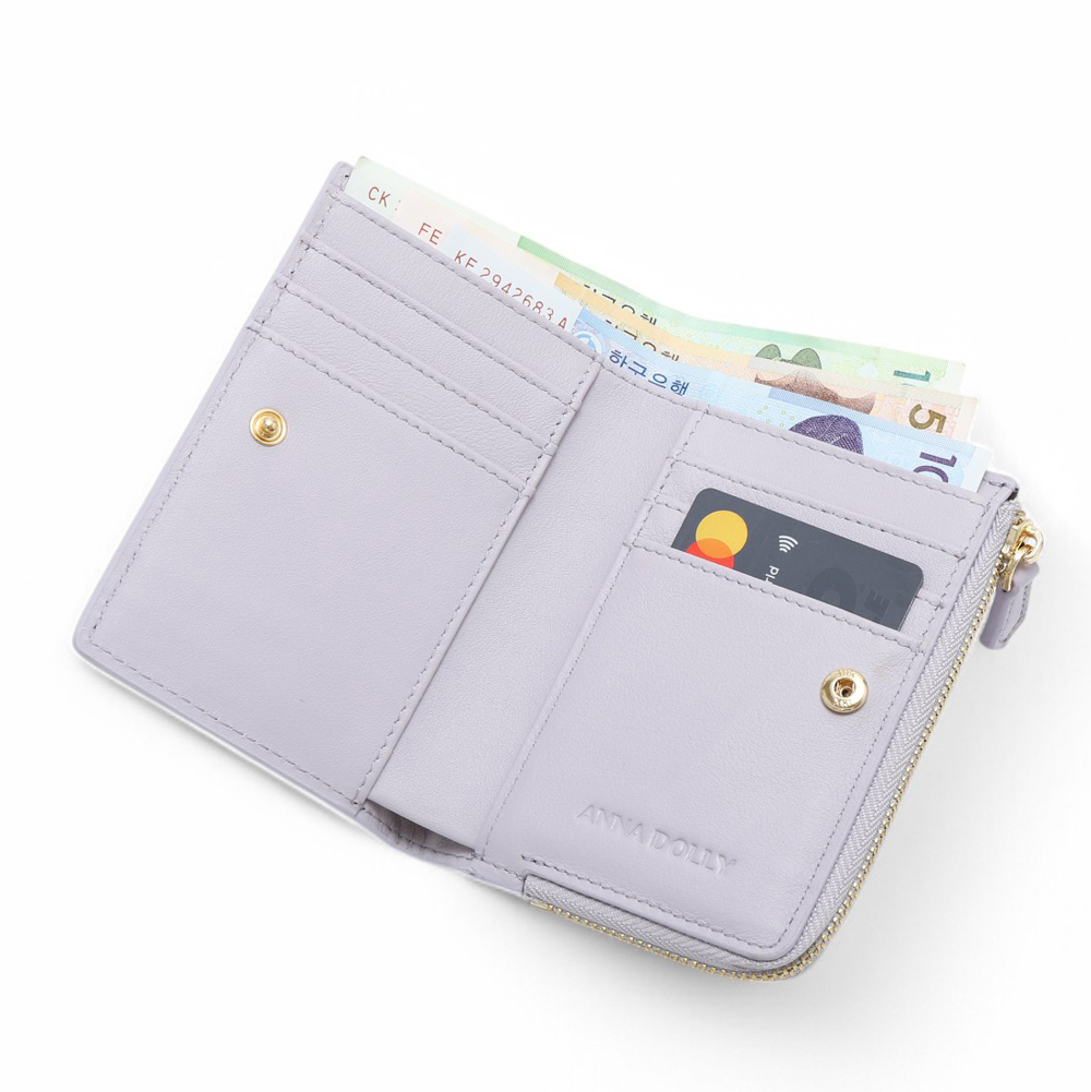 ANNA DOLLY 簡約時尚多卡位真皮短夾 粉紫色