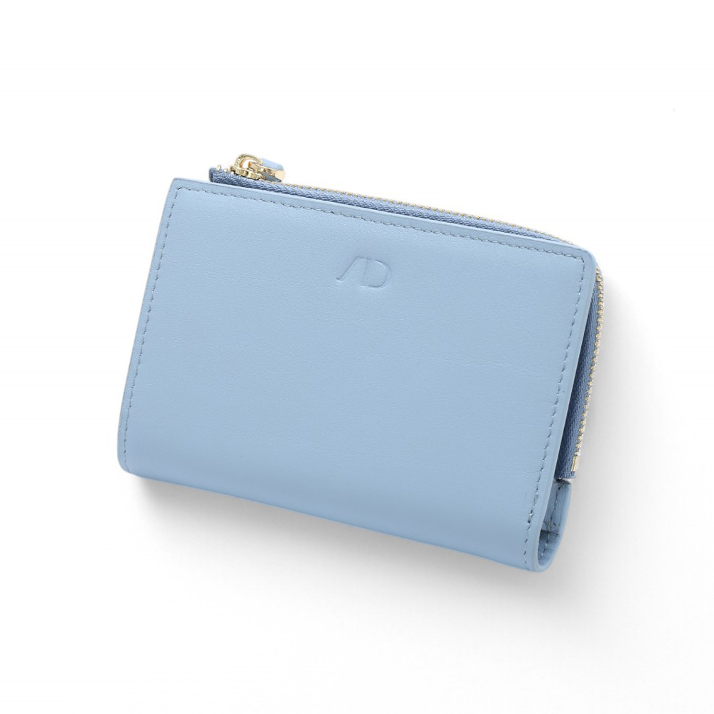 ANNA DOLLY 簡約時尚多卡位真皮短夾 淺藍色