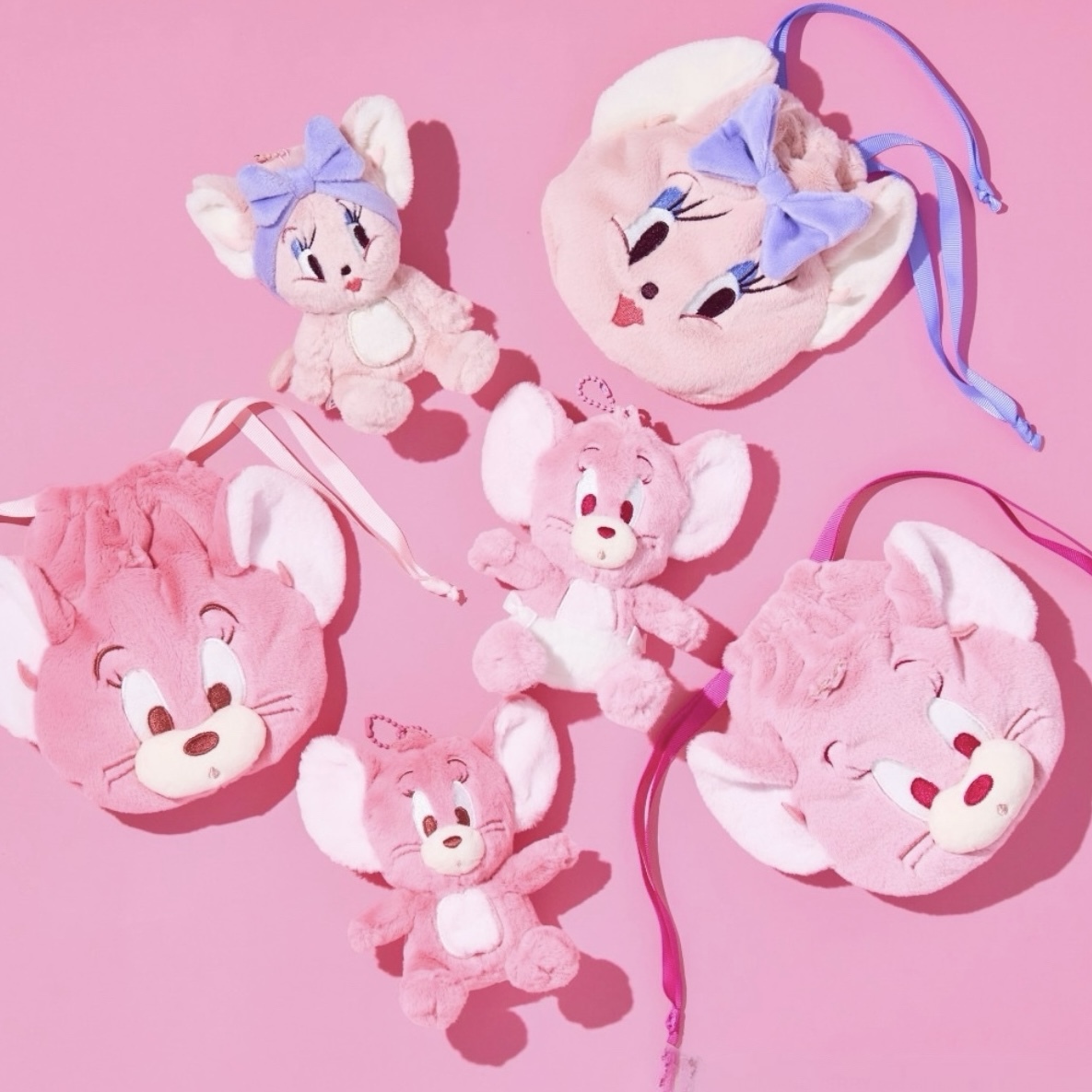TOM&JERRY 湯姆貓與傑利鼠 粉色版 吊飾/束口袋 絨毛 日本限定