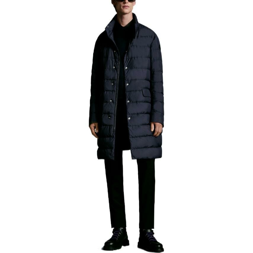 【代購】Moncler FW22 Solid Color Hooded Fitted Moderate Mid-Length Down Jacket Men's Midnight Blue