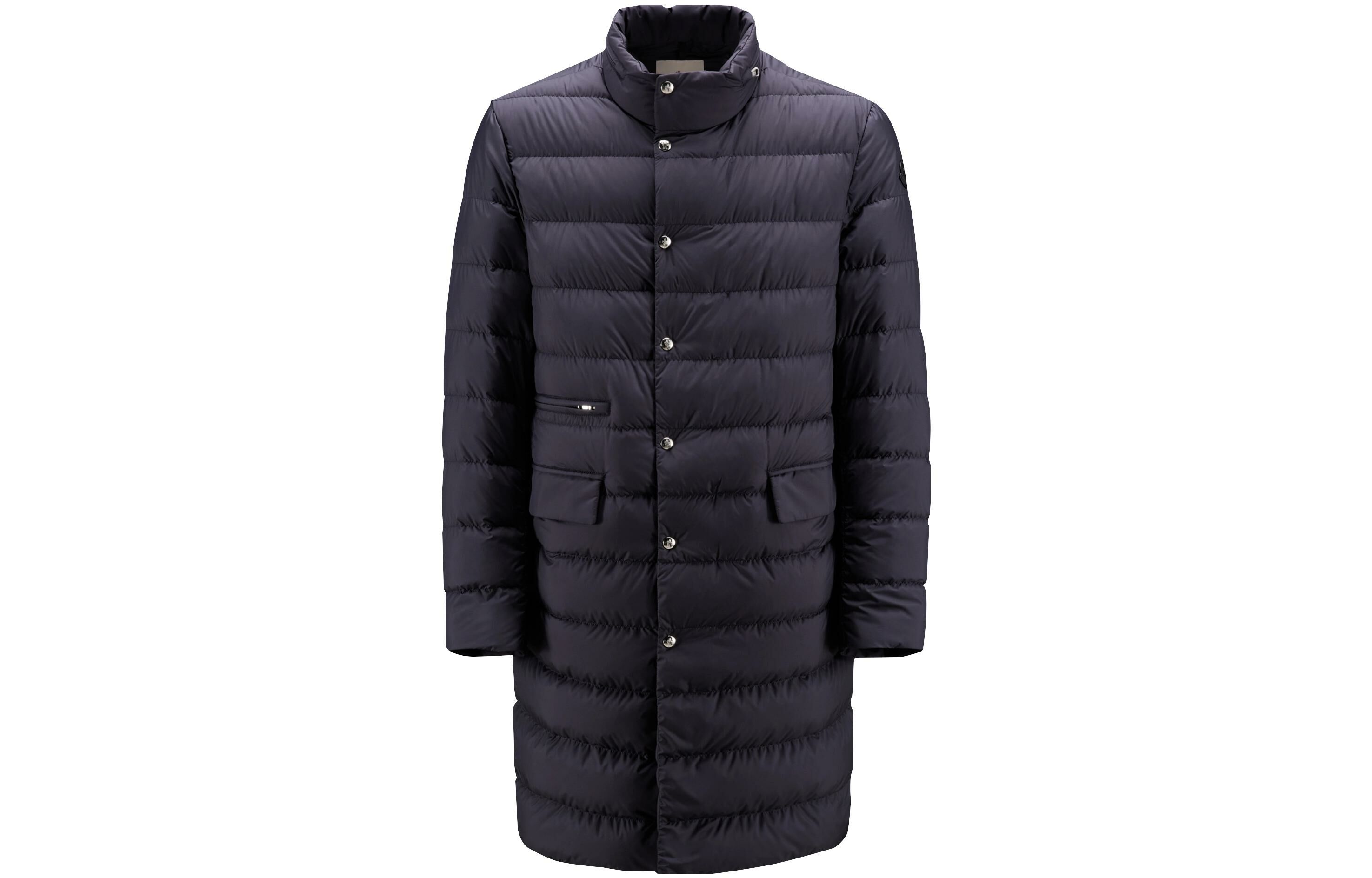 【代購】Moncler FW22 Solid Color Hooded Fitted Moderate Mid-Length Down Jacket Men's Midnight Blue