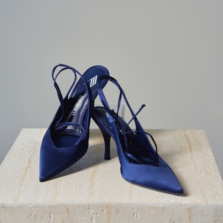 The attico 深藍緞面綁帶高跟鞋 38號