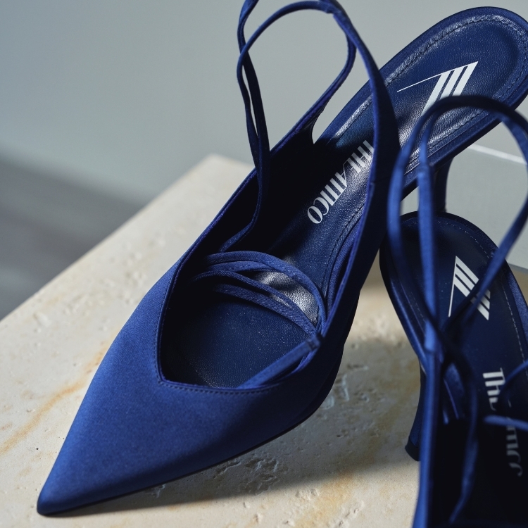 The attico 深藍緞面綁帶高跟鞋 38號