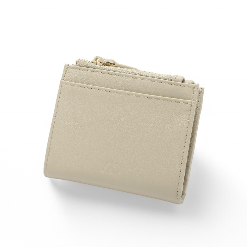 ANNA DOLLY 韓系真皮雙拉鍊摺疊短夾-燕麥米