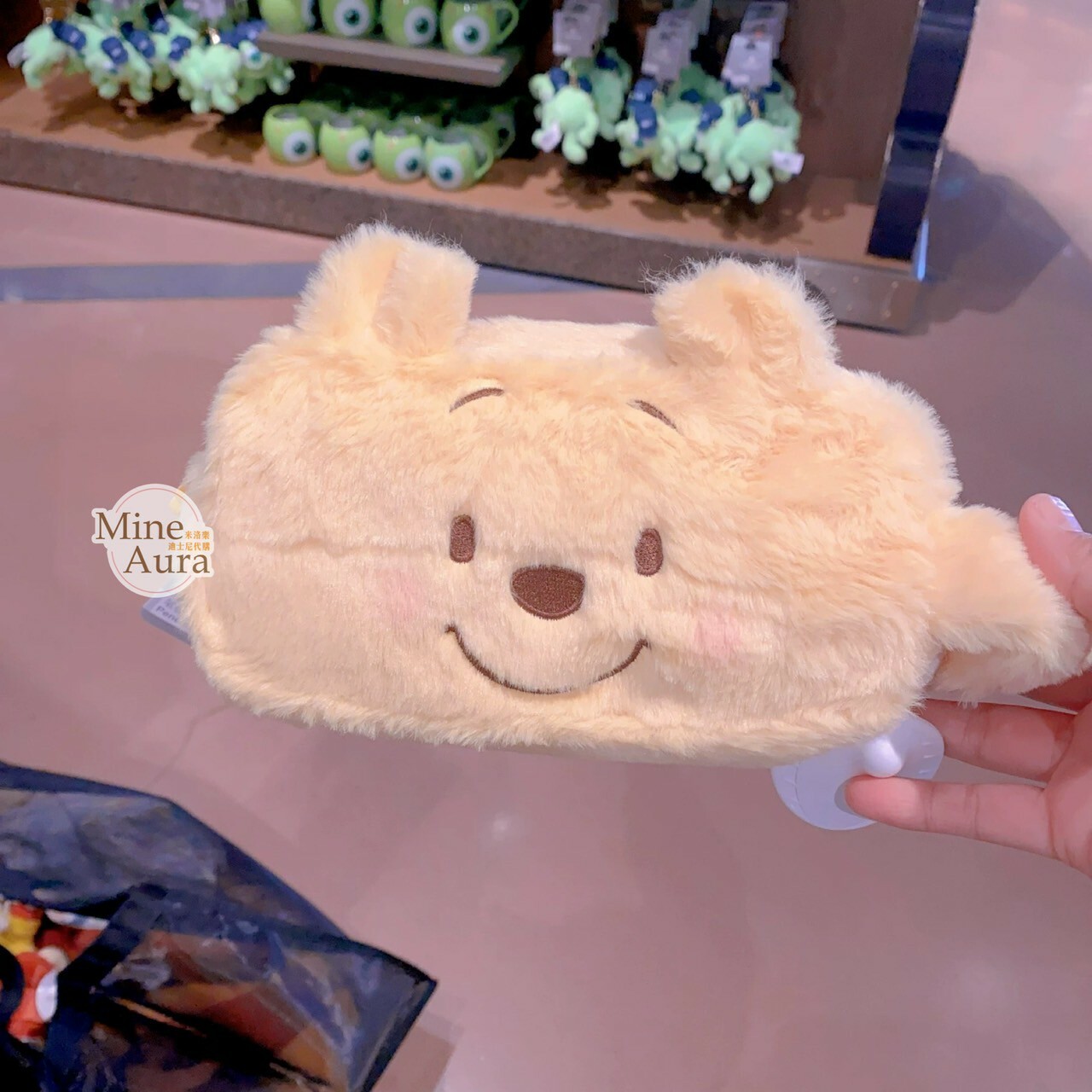 小熊維尼 Winnie the Pooh 大臉 立體耳朵 造型 絨毛 筆袋 收納包 化妝包 -上海迪士尼樂園
