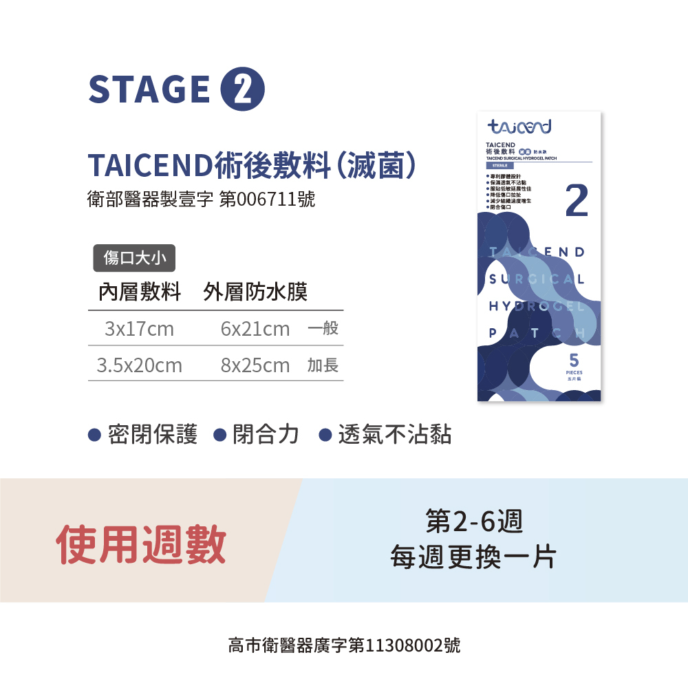 TAICEND Stage 2 術後敷料(滅菌)_傷口閉合力_5片/盒_多種尺寸
