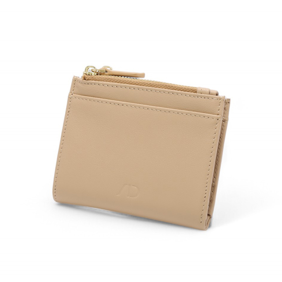 ANNA DOLLY 韓系真皮雙拉鍊摺疊短夾-奶茶