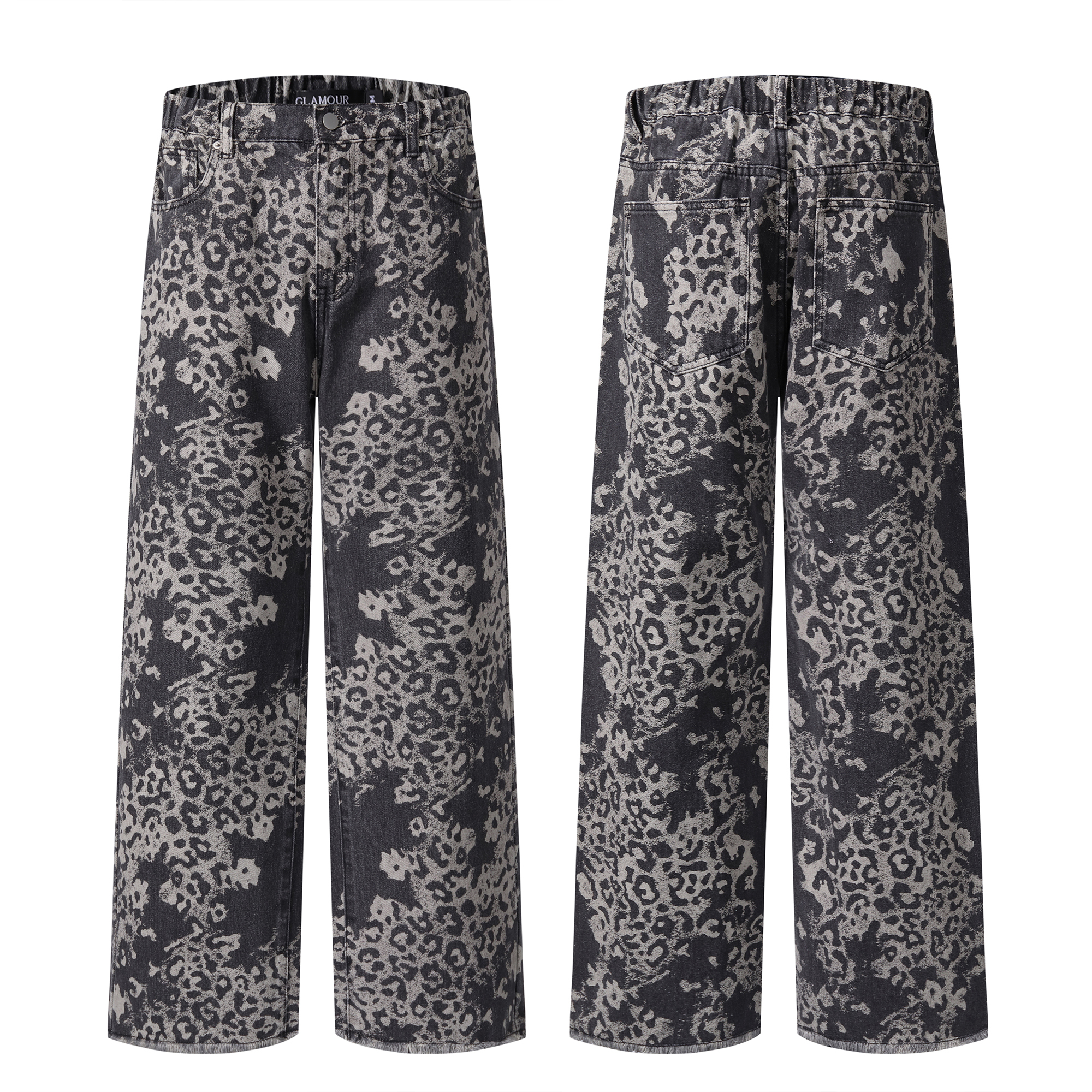 《S.V》不收邊斑駁豹紋牛仔褲