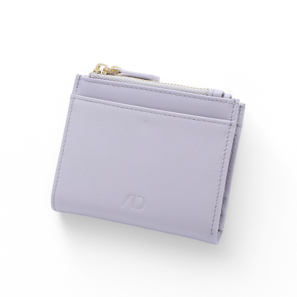 ANNA DOLLY 韓系真皮雙拉鍊摺疊短夾-薰衣草紫