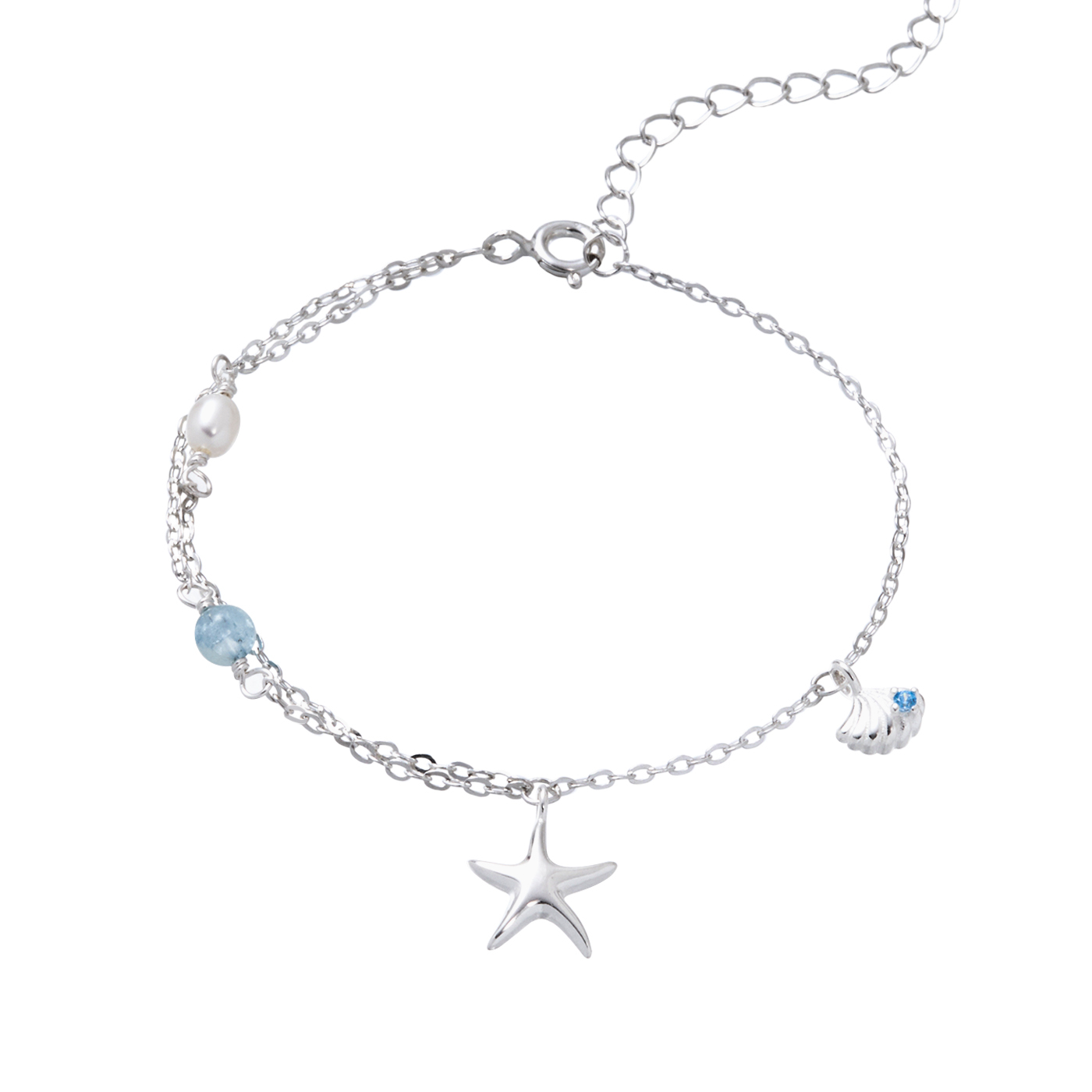 純銀,海藍寶,海星,貝殼,手鍊,平價飾品