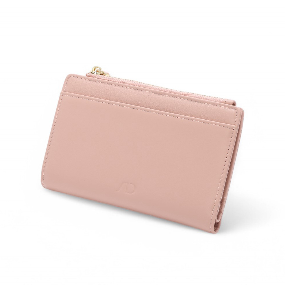 ANNA DOLLY 質感真皮大容量多卡位中夾 淺粉