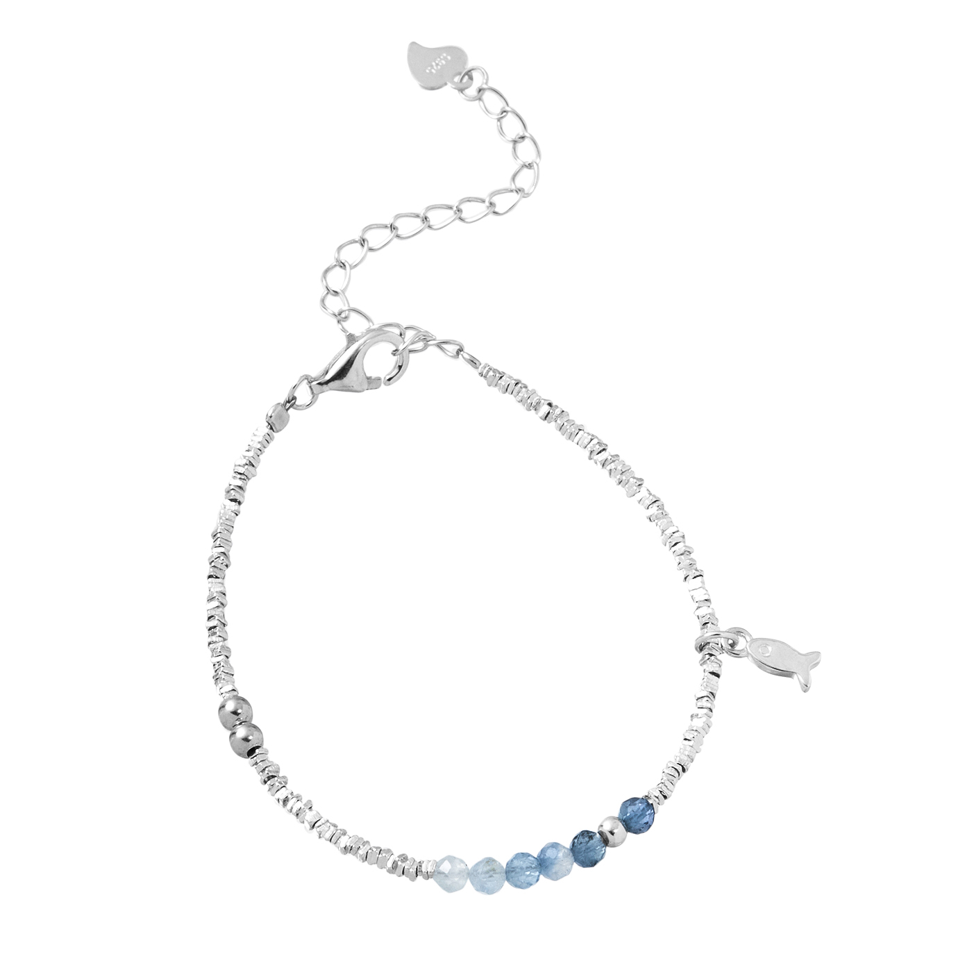 純銀,海藍寶,串珠,小魚,手鍊,平價飾品