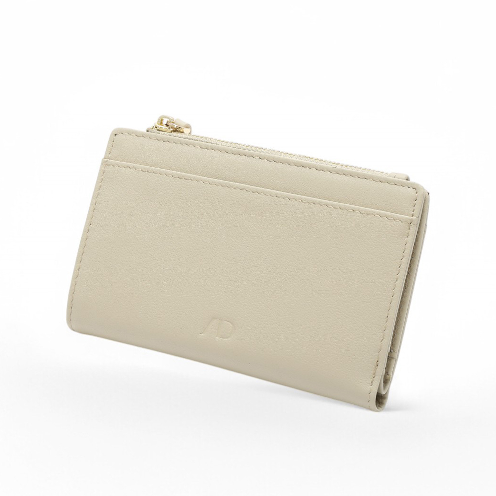 ANNA DOLLY 質感真皮大容量多卡位中夾 米白色