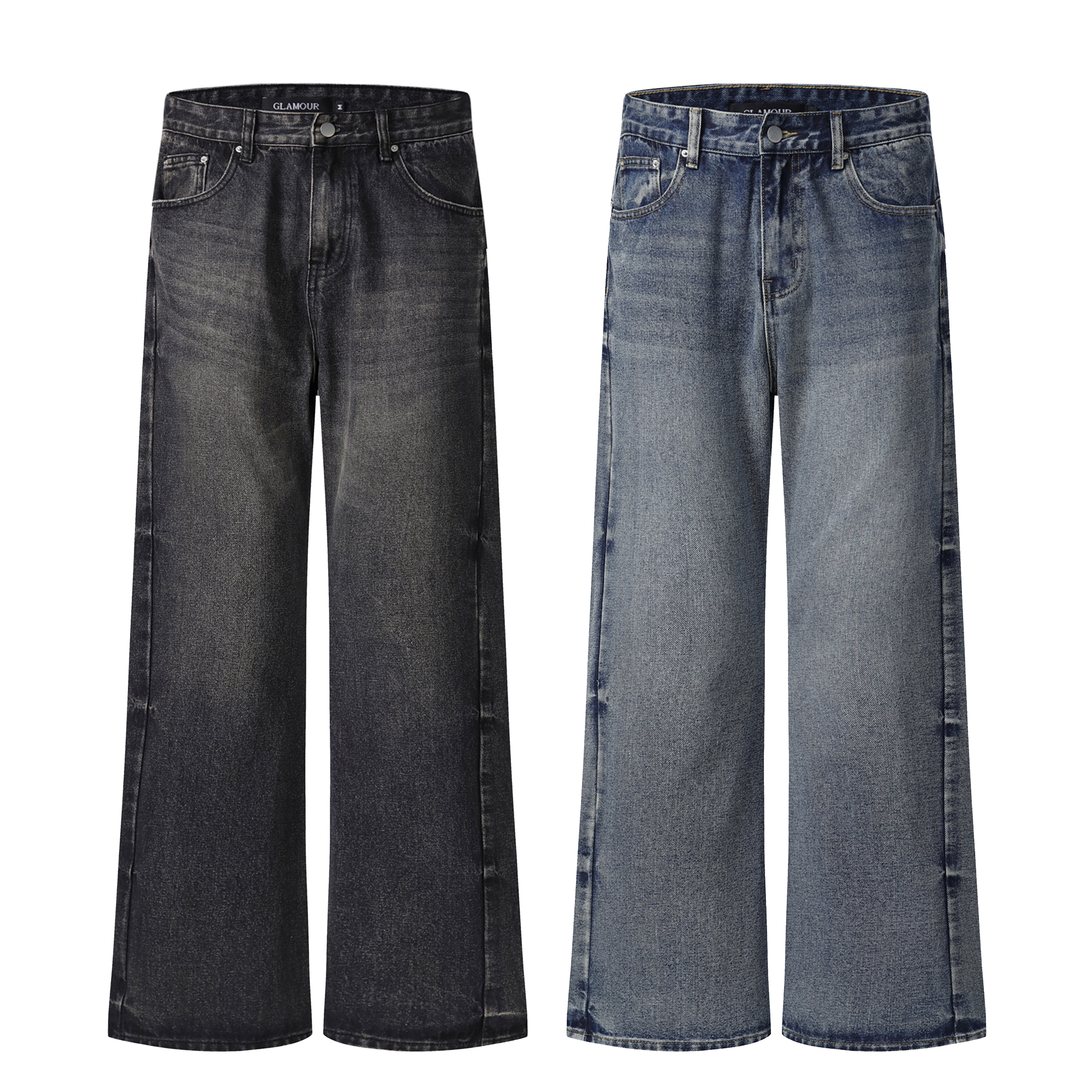 《S.V》槍針刷色牛仔喇叭褲