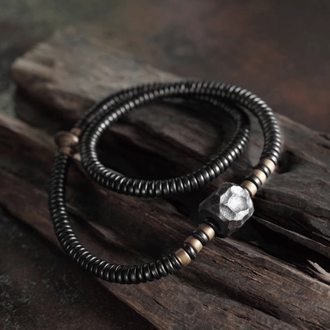 手工黑檀木混搭銅珠手串