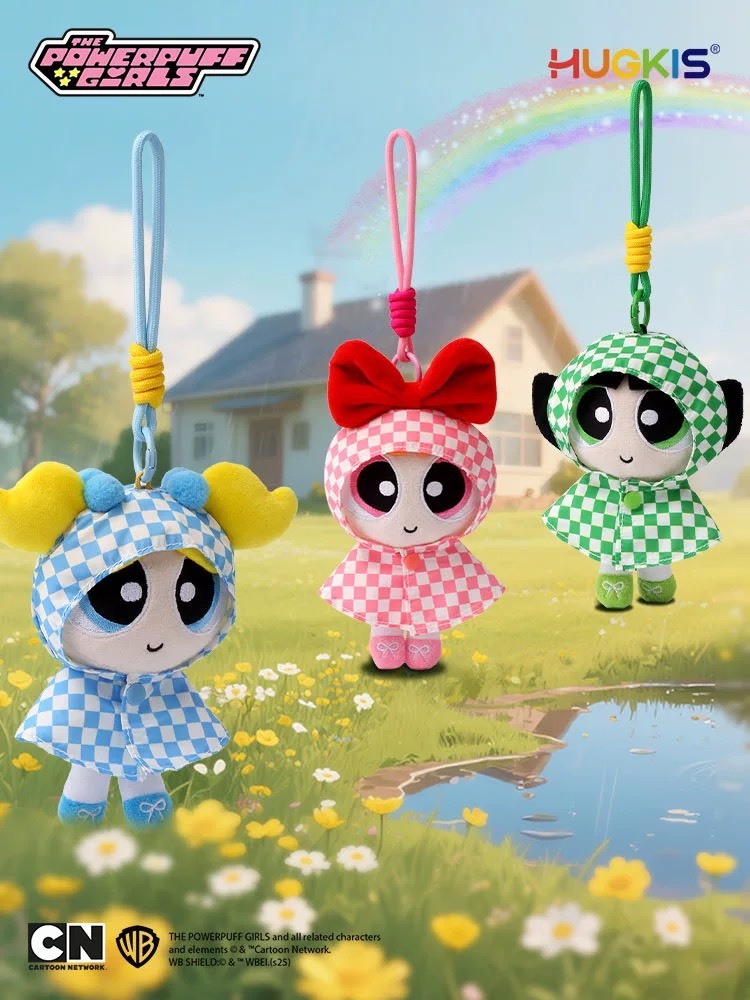 飛天小女警 棋盤格雨衣 毛絨吊飾